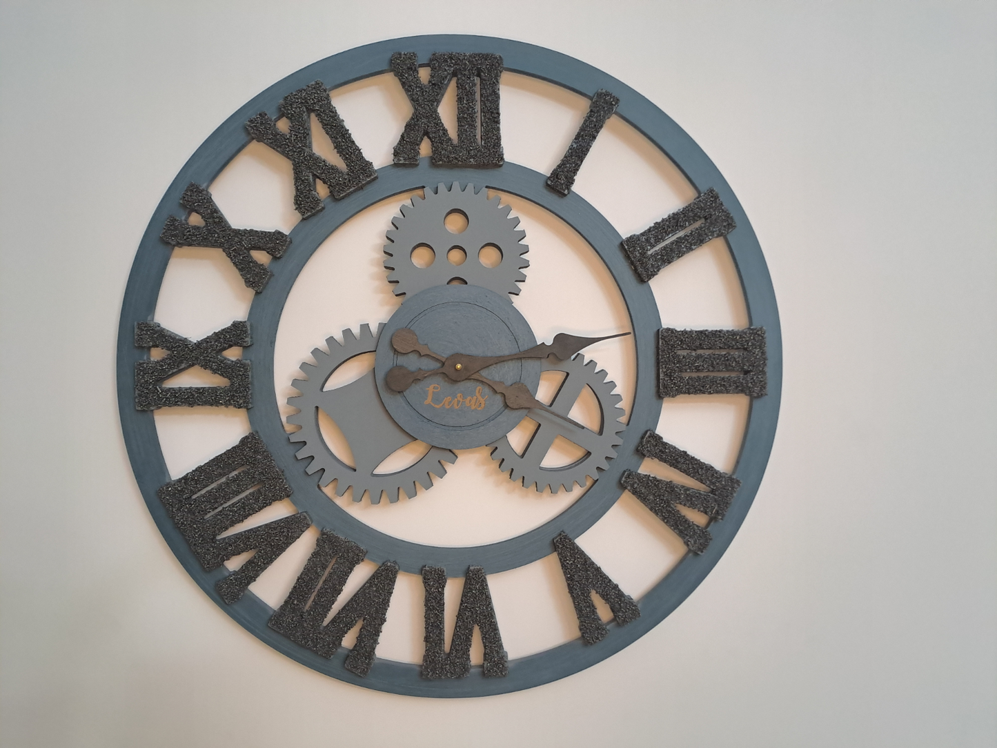 Handcrafted Steel Blue Industrial Wall Clock with Iron Shaving Roman Numerals – 27.6 Inches (Limited Edition)