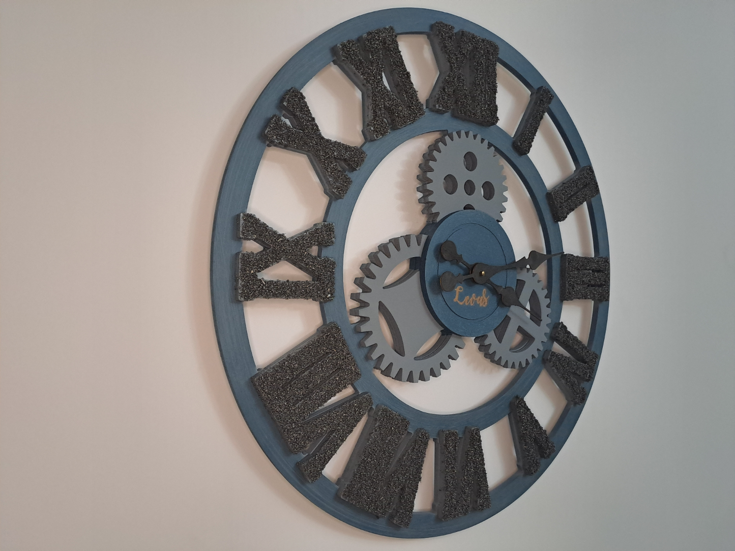 Handcrafted Steel Blue Industrial Wall Clock with Iron Shaving Roman Numerals – 27.6 Inches (Limited Edition)