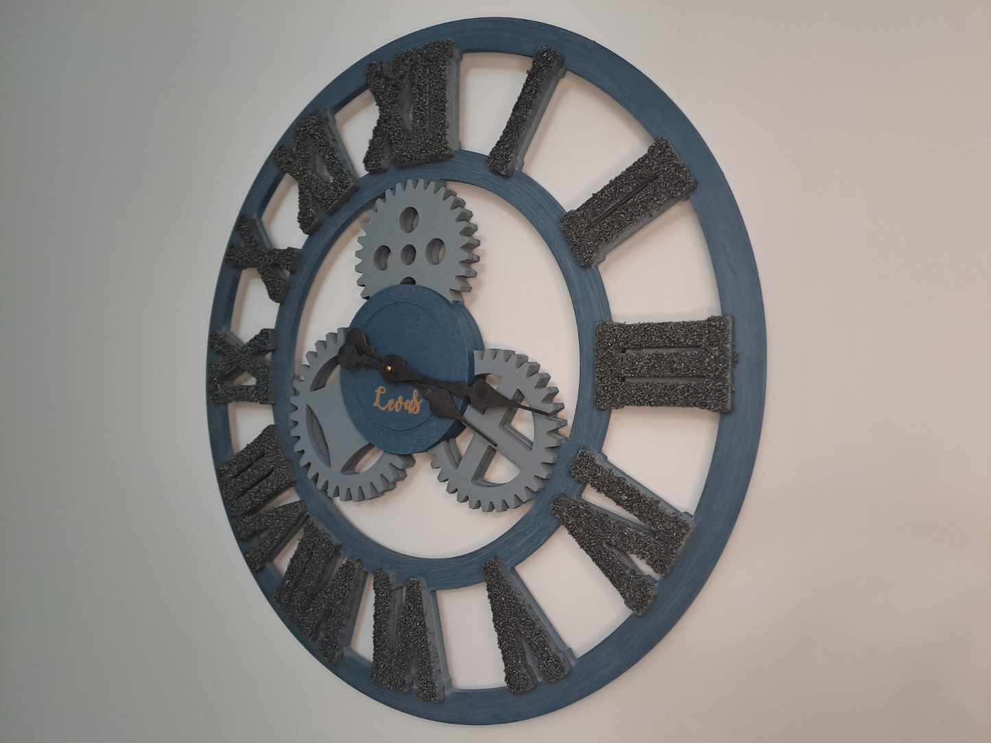 Handcrafted Steel Blue Industrial Wall Clock with Iron Shaving Roman Numerals – 27.6 Inches (Limited Edition)