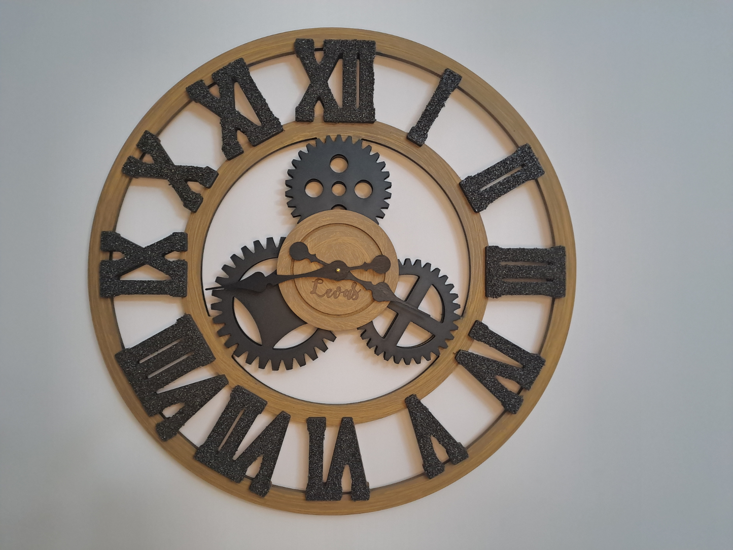 Handcrafted Golden Oak Industrial Wall Clock with Iron Shaving Roman Numerals - 27.6 inc (Limited Edition)