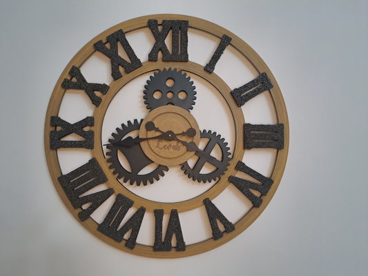 Handcrafted Golden Oak Industrial Wall Clock with Iron Shaving Roman Numerals - 27.6 inc (Limited Edition)