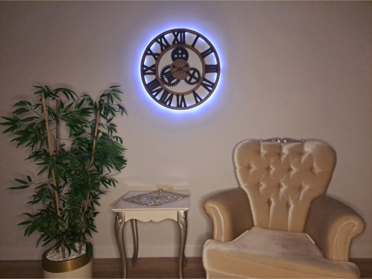 Handcrafted Golden Oak Industrial Wall Clock with Iron Shaving Roman Numerals - 27.6 inc (Limited Edition)