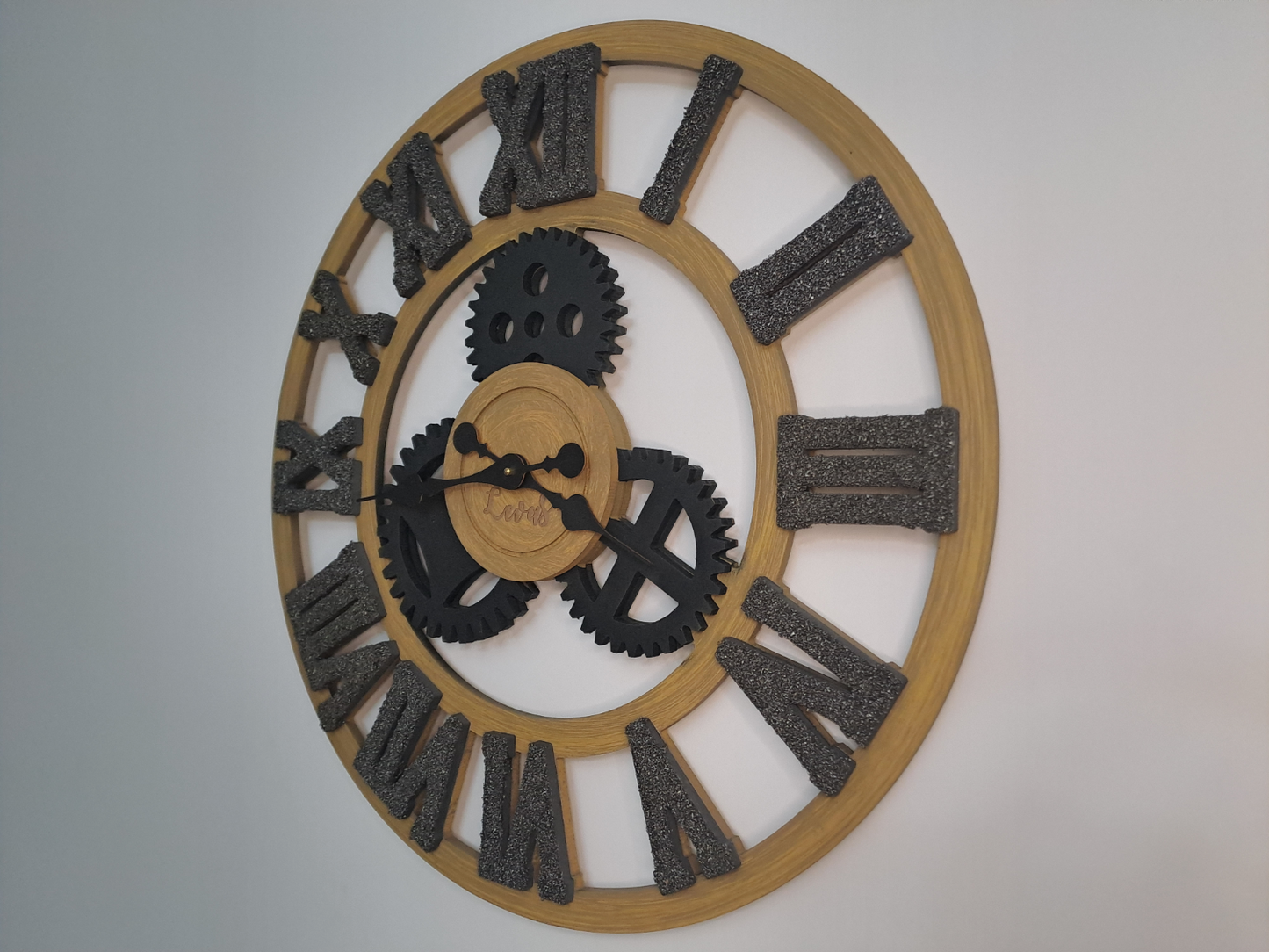 Handcrafted Golden Oak Industrial Wall Clock with Iron Shaving Roman Numerals - 27.6 inc (Limited Edition)
