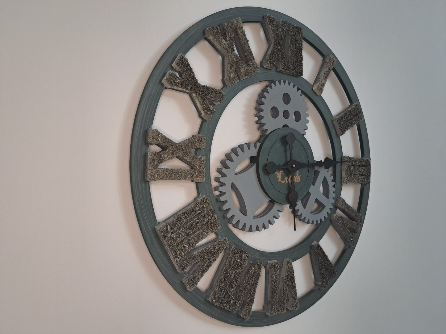 Handcrafted Sage Green Industrial Wall Clock with Iron Shaving Roman Numerals – 27.6 Inches (Limited Edition)
