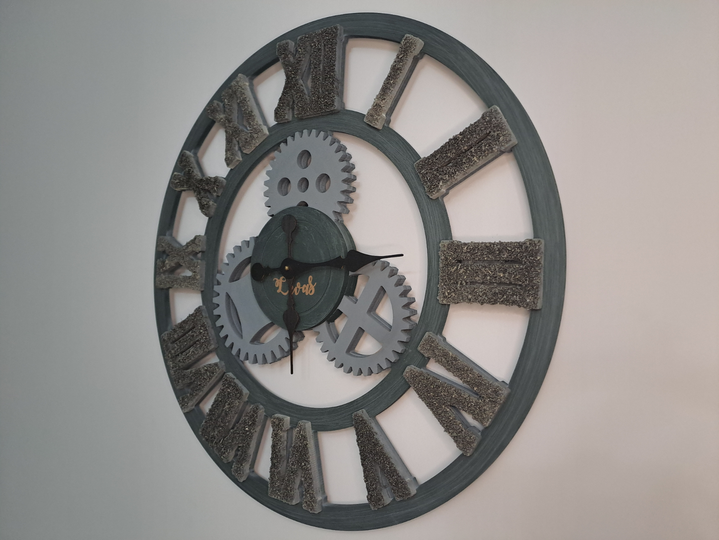 Handcrafted Sage Green Industrial Wall Clock with Iron Shaving Roman Numerals – 27.6 Inches (Limited Edition)
