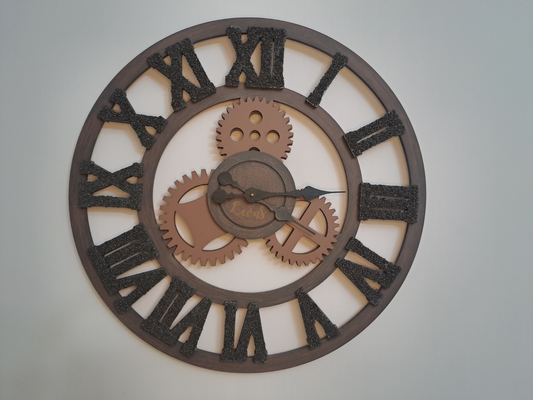 Handcrafted Dark Walnut Industrial Wall Clock with Iron Shaving Roman Numerals - 27.6 inc (Limited Edition)