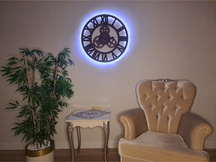 Handcrafted Dark Walnut Industrial Wall Clock with Iron Shaving Roman Numerals - 27.6 inc (Limited Edition)