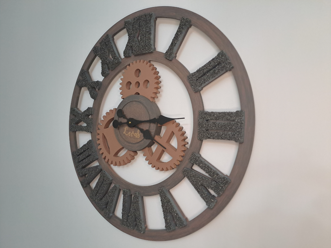 Handcrafted Dark Walnut Industrial Wall Clock with Iron Shaving Roman Numerals - 27.6 inc (Limited Edition)