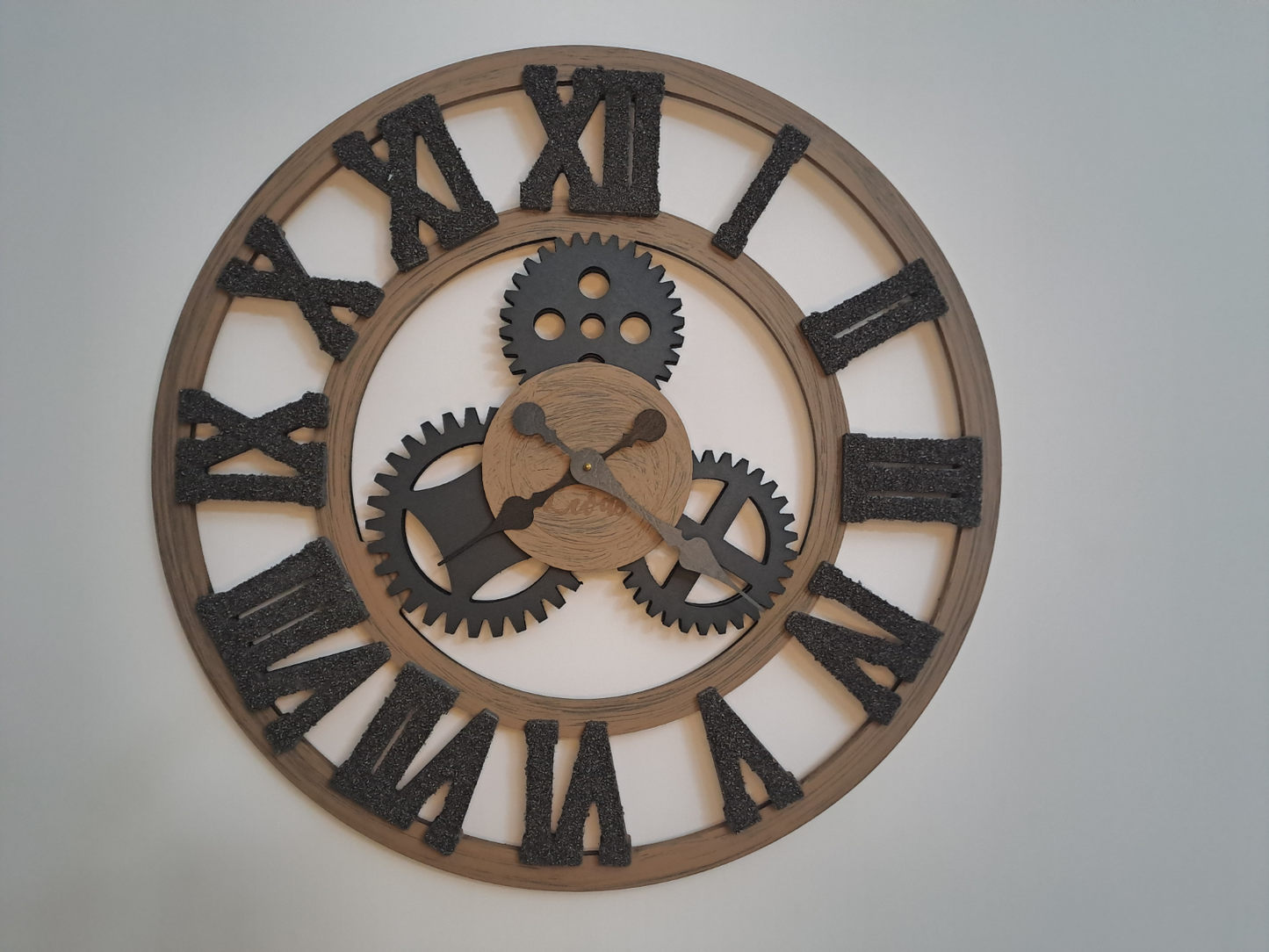 Handcrafted Natural Oak Industrial Wall Clock with Iron Shaving Roman Numerals - 27.6 inc (Limited Edition)