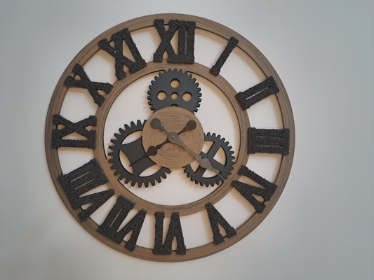 Handcrafted Natural Oak Industrial Wall Clock with Iron Shaving Roman Numerals - 27.6 inc (Limited Edition)