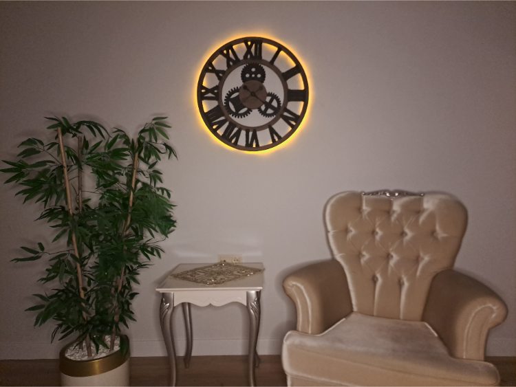 Handcrafted Natural Oak Industrial Wall Clock with Iron Shaving Roman Numerals - 27.6 inc (Limited Edition)