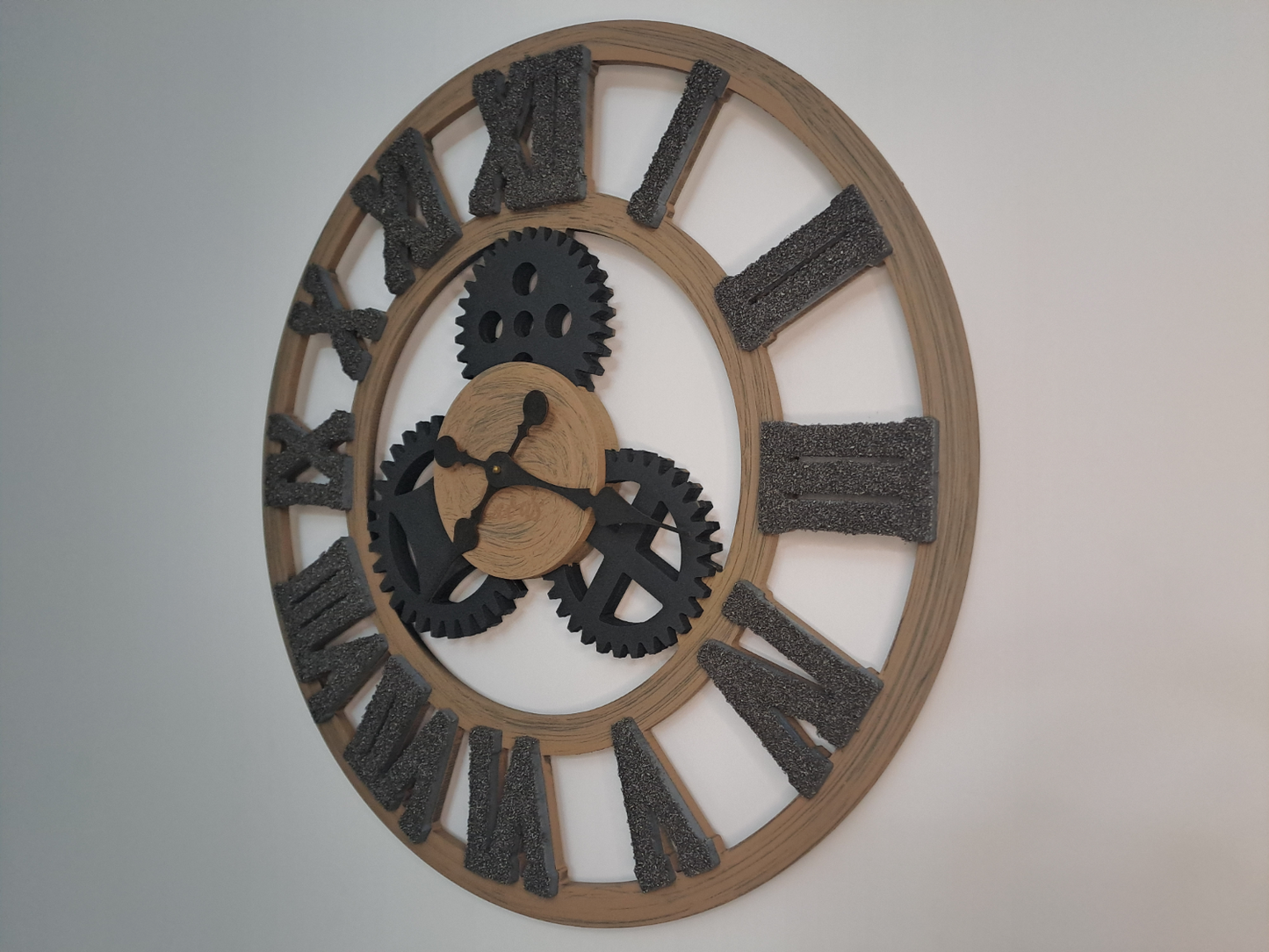 Handcrafted Natural Oak Industrial Wall Clock with Iron Shaving Roman Numerals - 27.6 inc (Limited Edition)