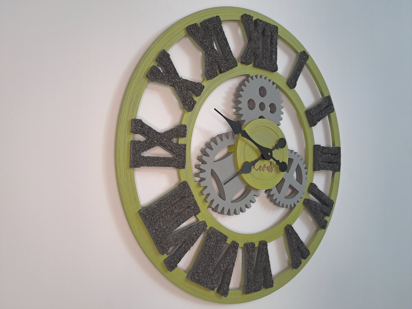 Handcrafted Pistachio Green Industrial Wall Clock with Iron Shaving Roman Numerals – 27.6 Inches (Limited Edition)